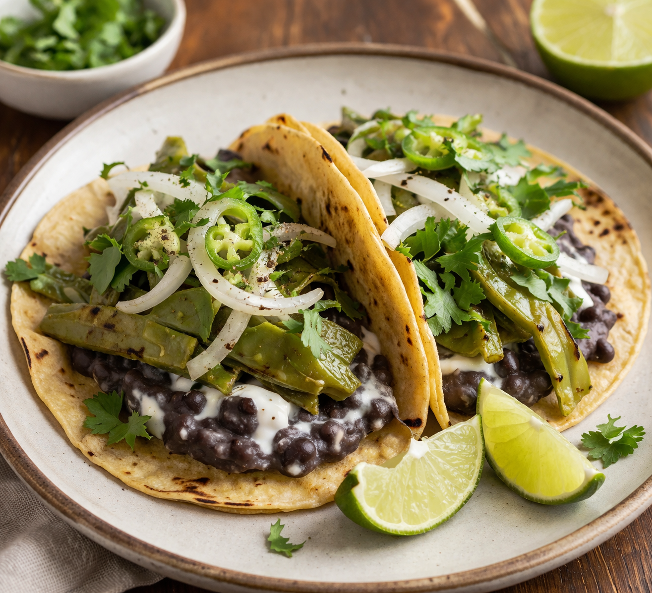 Tacos de nopal y frijoles negros